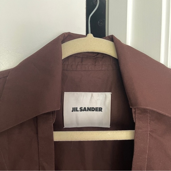 Jill Sander Tie-neck Organic-cotton Poplin Brown Blouse Long Sleeve V Neck - Picture 6 of 8